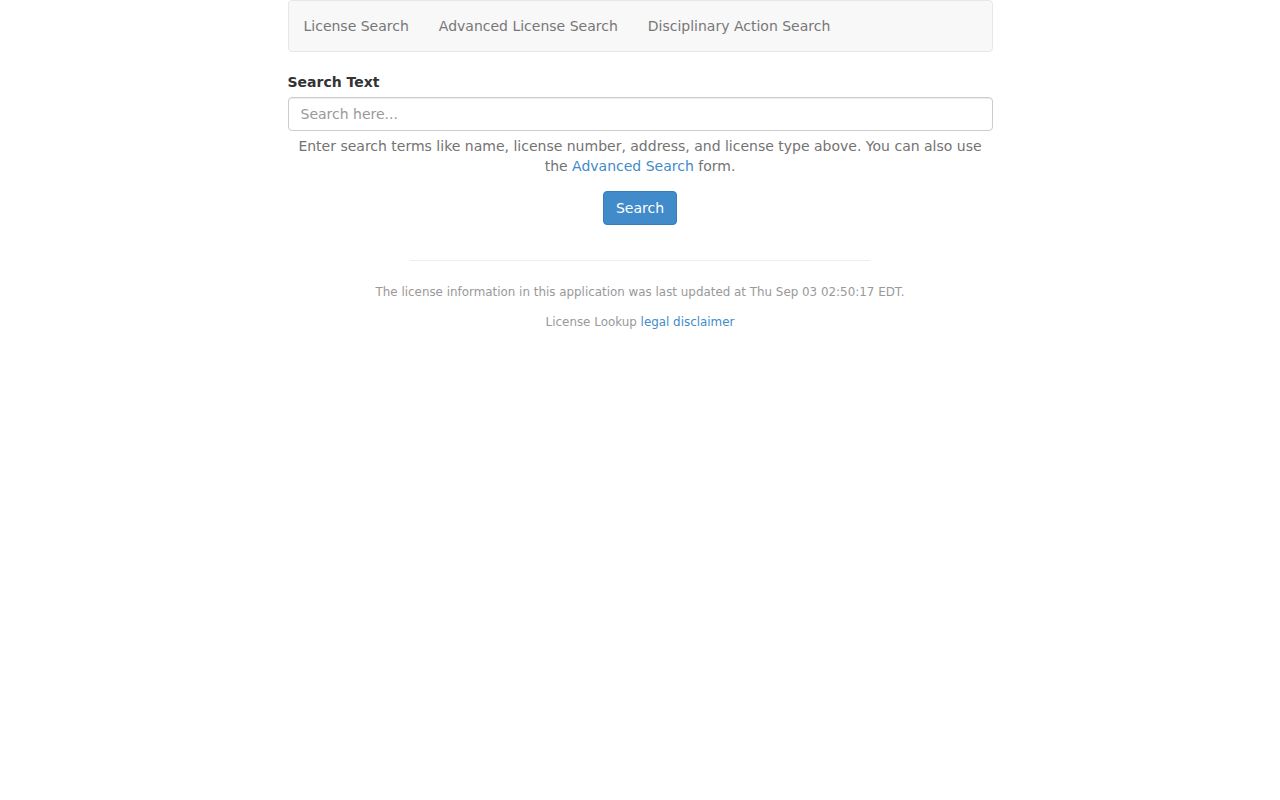 Fredericksburg resident lookup reference showing Virginia DPOR license-search options